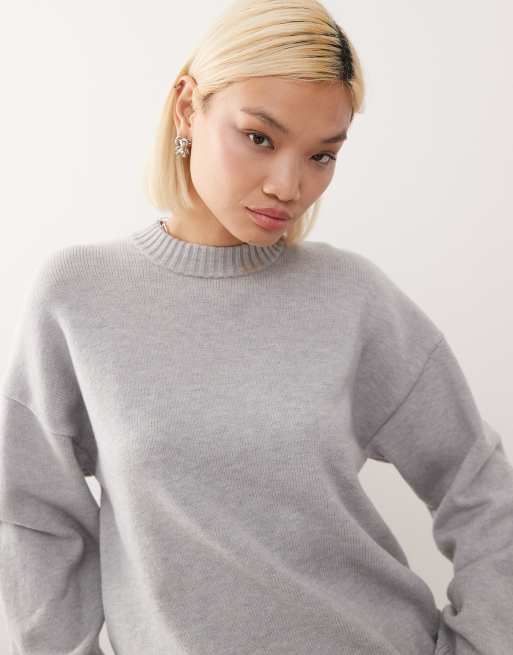 Monki – Oversize-Pullover in meliertem Grau mit überschnittener Schulter, 3 von 4