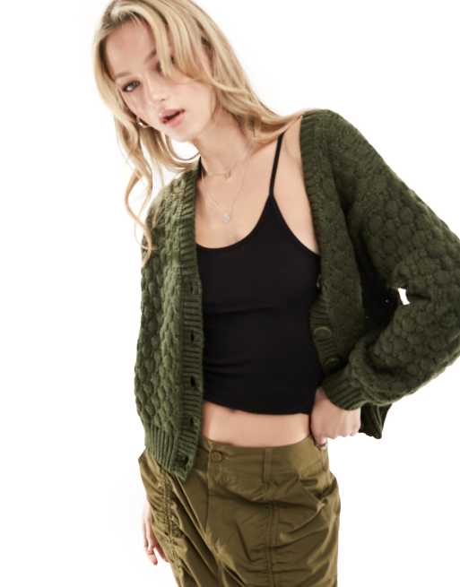 Monki – Oversize-Strickjacke in Dunkelgrün