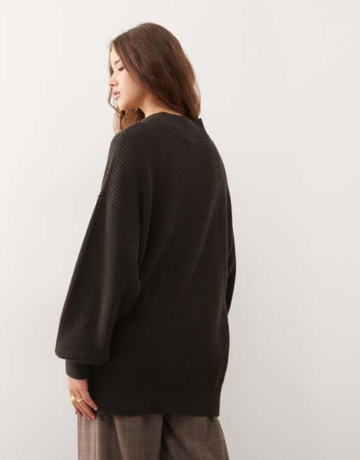 Monki – Oversize-Strickjacke mit Longline-Schnitt in Anthrazitgrau, 4 von 4