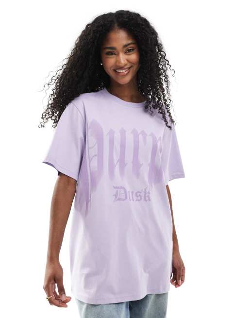 Monki – Oversize-T-Shirt in Flieder mit Print vorne, 3 von 4