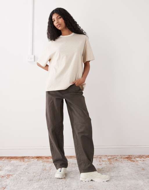 Monki – Oversize-T-Shirt in Zitronengelb und Mokka gestreift, 3 von 4