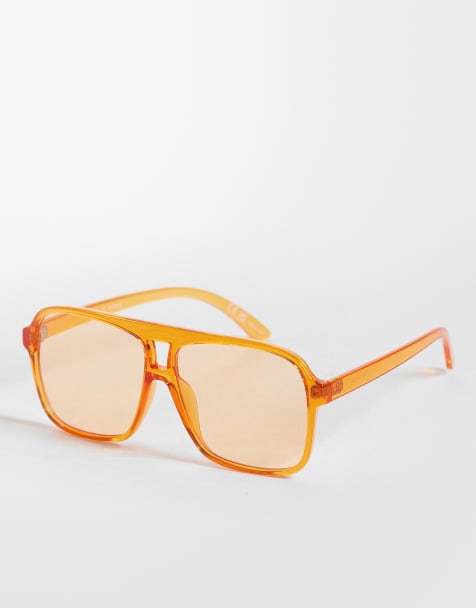 Monki oversized 70-tals fyrkantiga solglasögon med gula glas i orange - view 1