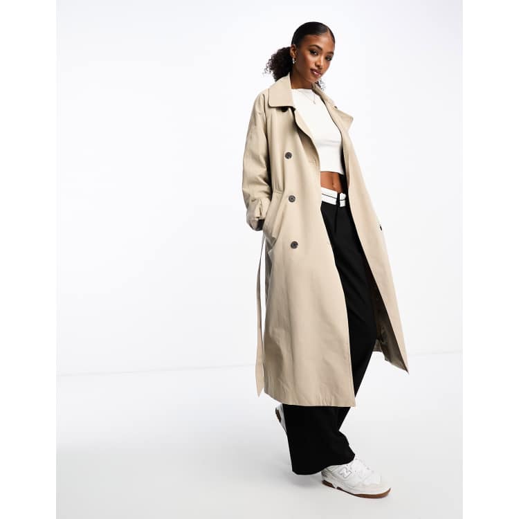 Monki oversized belted trench coat in beige twill | ASOS
