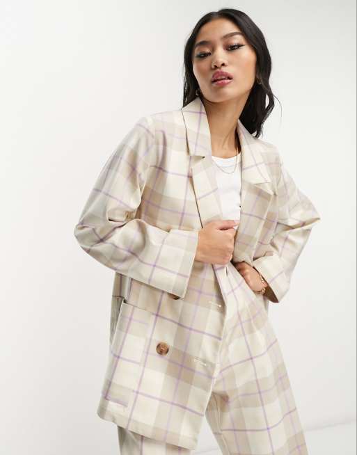 Monki oversized blazer in beige plaid - part of a set