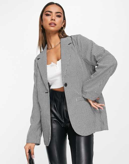 Monki oversized blazer in black and white dogtooth | ASOS