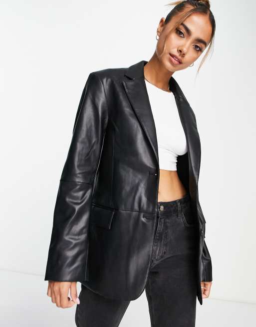 Monki oversized blazer in black faux leather