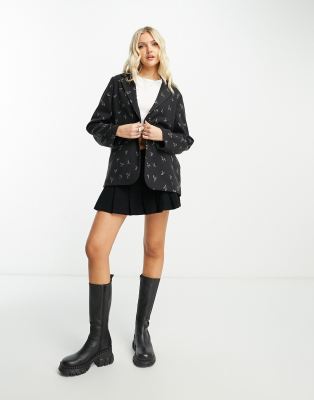 Monki oversized blazer in black floral print - part of a set