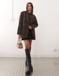 [Monki] Monki oversized blazer in brown check 2XS Brown Check