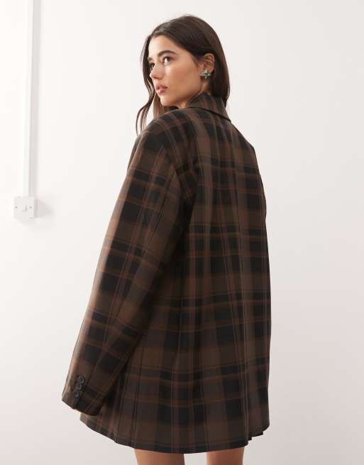 Monki oversized blazer in brown check