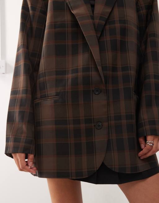 Monki oversized blazer in brown check