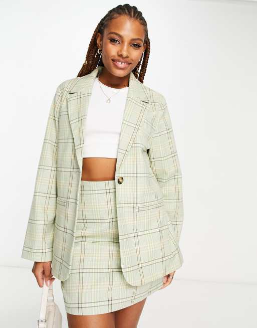 Plaid on sale blazer set