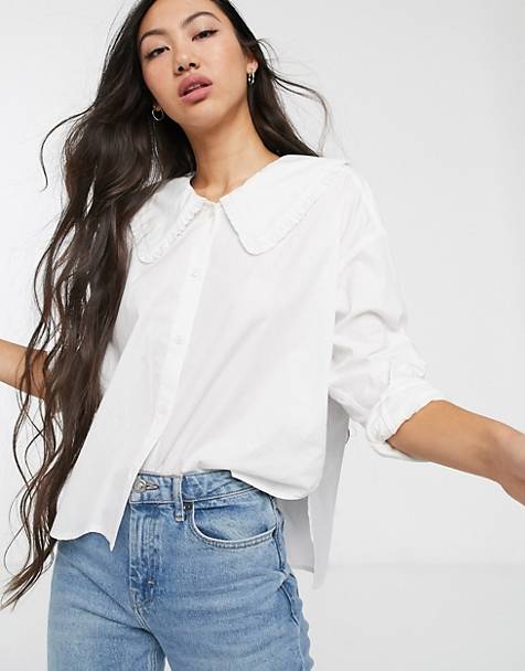 Monki oversized blouse with oversized collar in white