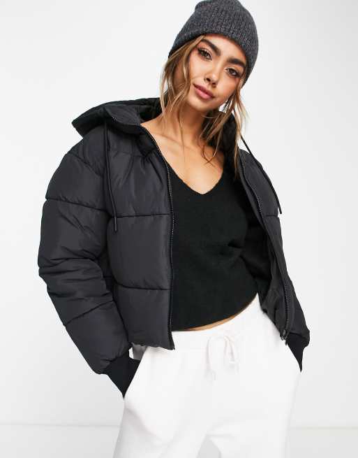 Monki puffer hot sale coat black