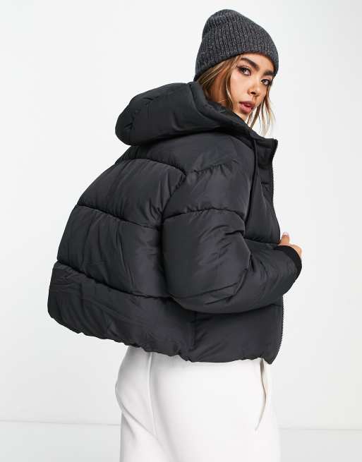 Monki oversized bomber padded coat with hood