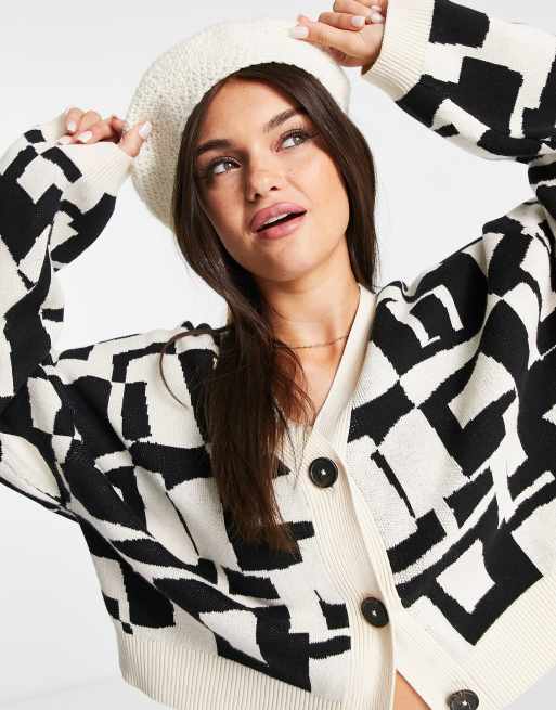 Monki oversized boxy cardigan in monochrome abstract knit ASOS