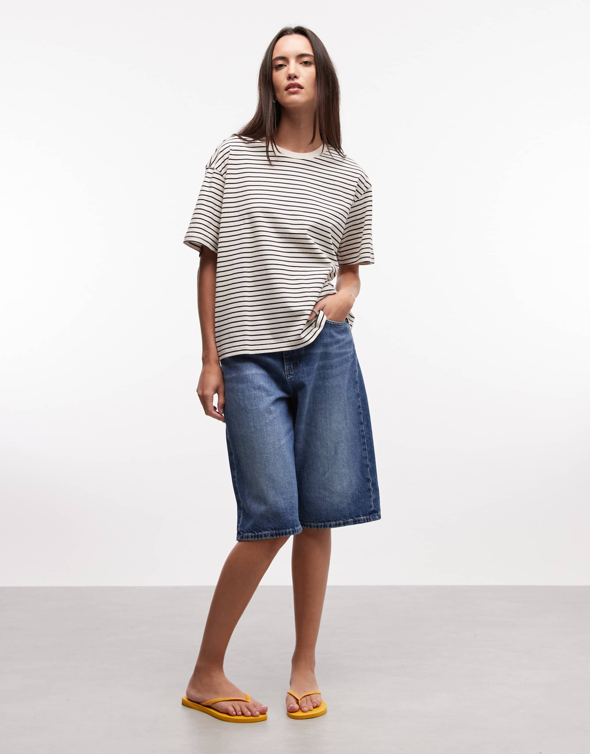 monki oversized boxy t-shirt in black and white stripe