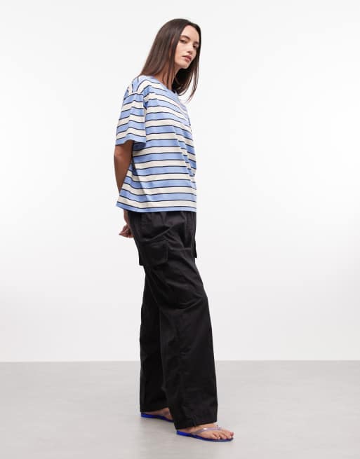 Monki oversized boxy t-shirt in blue and white stripe, 2 of 4