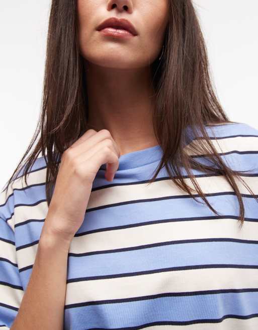 Monki oversized boxy t-shirt in blue and white stripe, 3 of 4