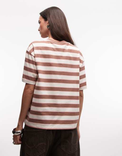 Monki oversized boxy T-shirt in brown stripe, 4 of 4