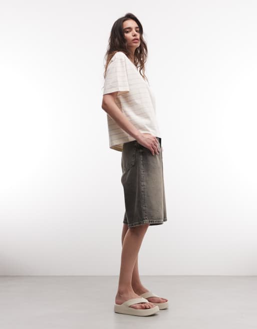 Monki oversized boxy t-shirt in cream and lilac stripe, 2 of 4