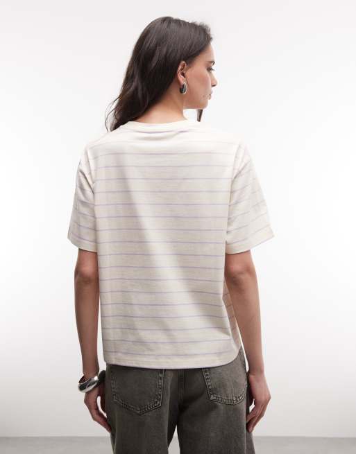 Monki oversized boxy t-shirt in cream and lilac stripe, 4 of 4