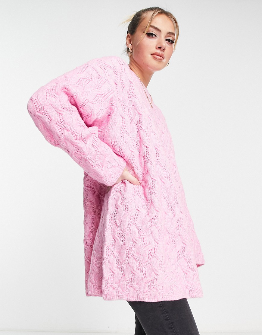 Monki oversized cable knit sweater in pink