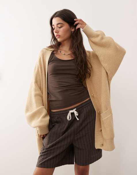 Monki oversized cardigan in beige - view 1