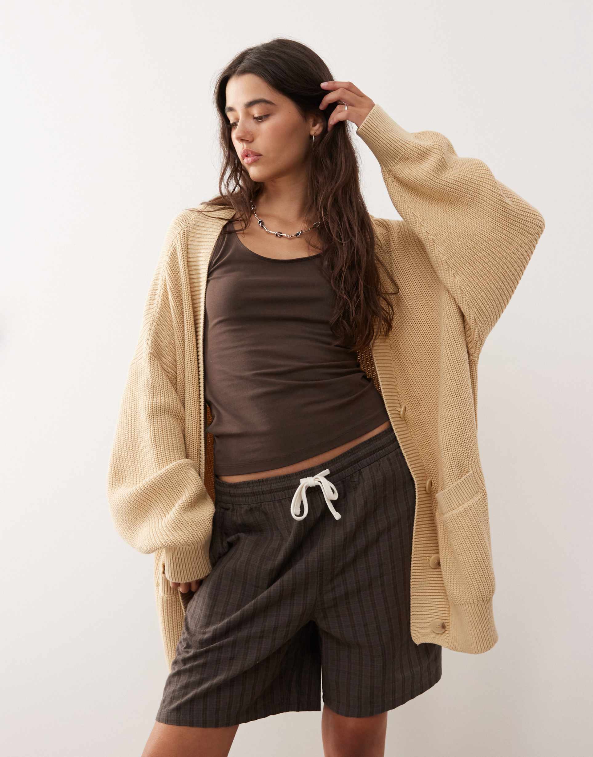 monki oversized cardigan in beige