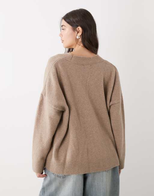 Monki oversized cardigan in brown, 4 of 4