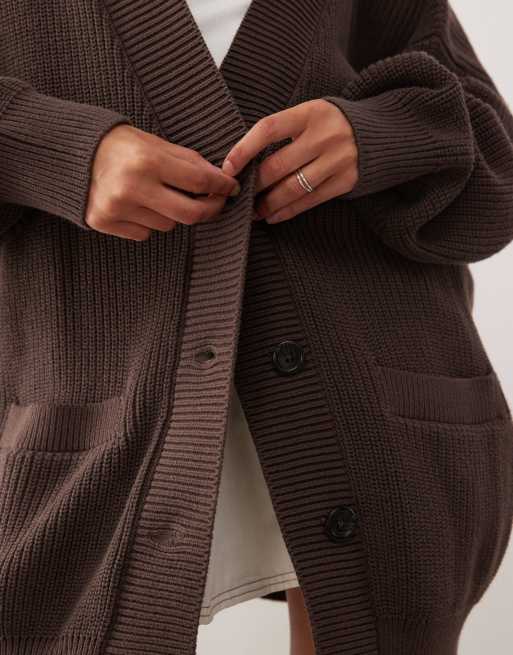 Monki oversized cardigan in chocolate brown, 3 of 4