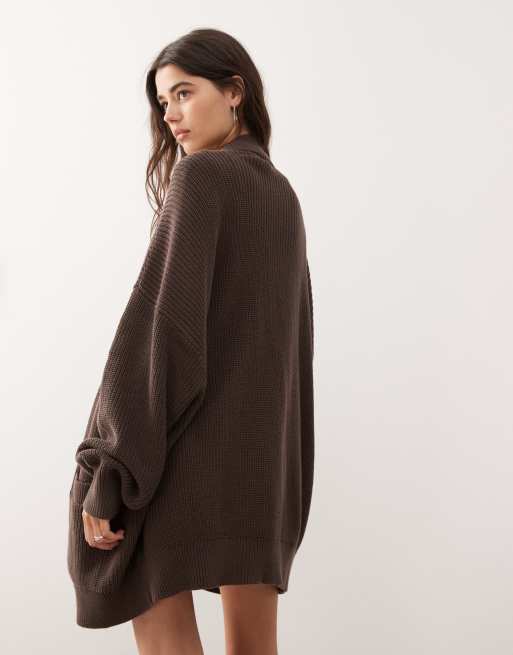 moose's ニットカーディガンRich cardigan brown ざっくり編みニットカーディガン レディース オーバーサイズ