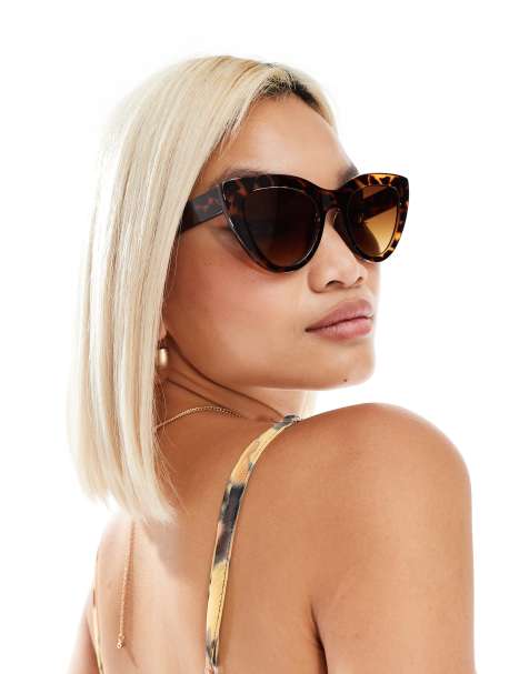 Monki oversized circle cat eye sunglasses in brown tortoise - view 1