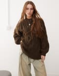 [Monki] Monki oversized crew neck cable knitted sweater in brown L Brown