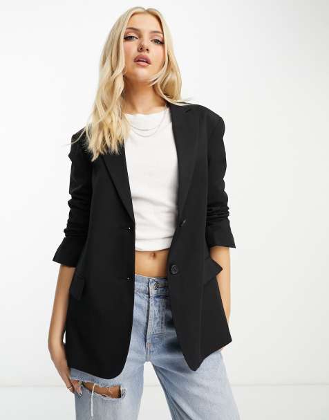 Monki oversized dad blazer in black - view 1