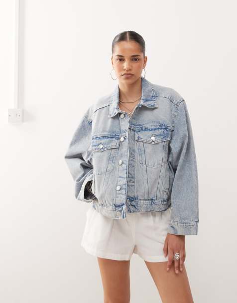 Monki - Oversized denim jack in lichtblauwe wassing - view 1
