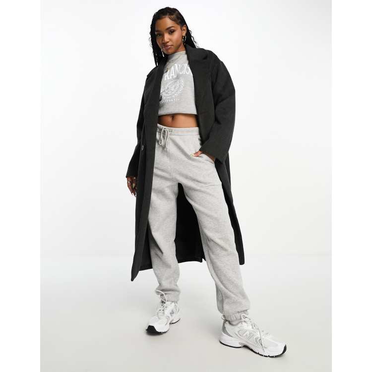 Monki oversized double breasted coat in gray melange