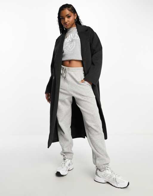 Monki oversized double breasted coat in gray melange