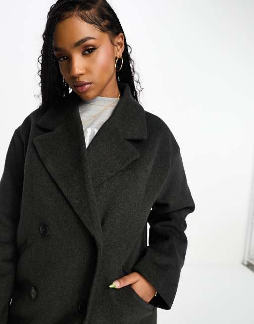 Monki oversized double breasted coat in gray melange