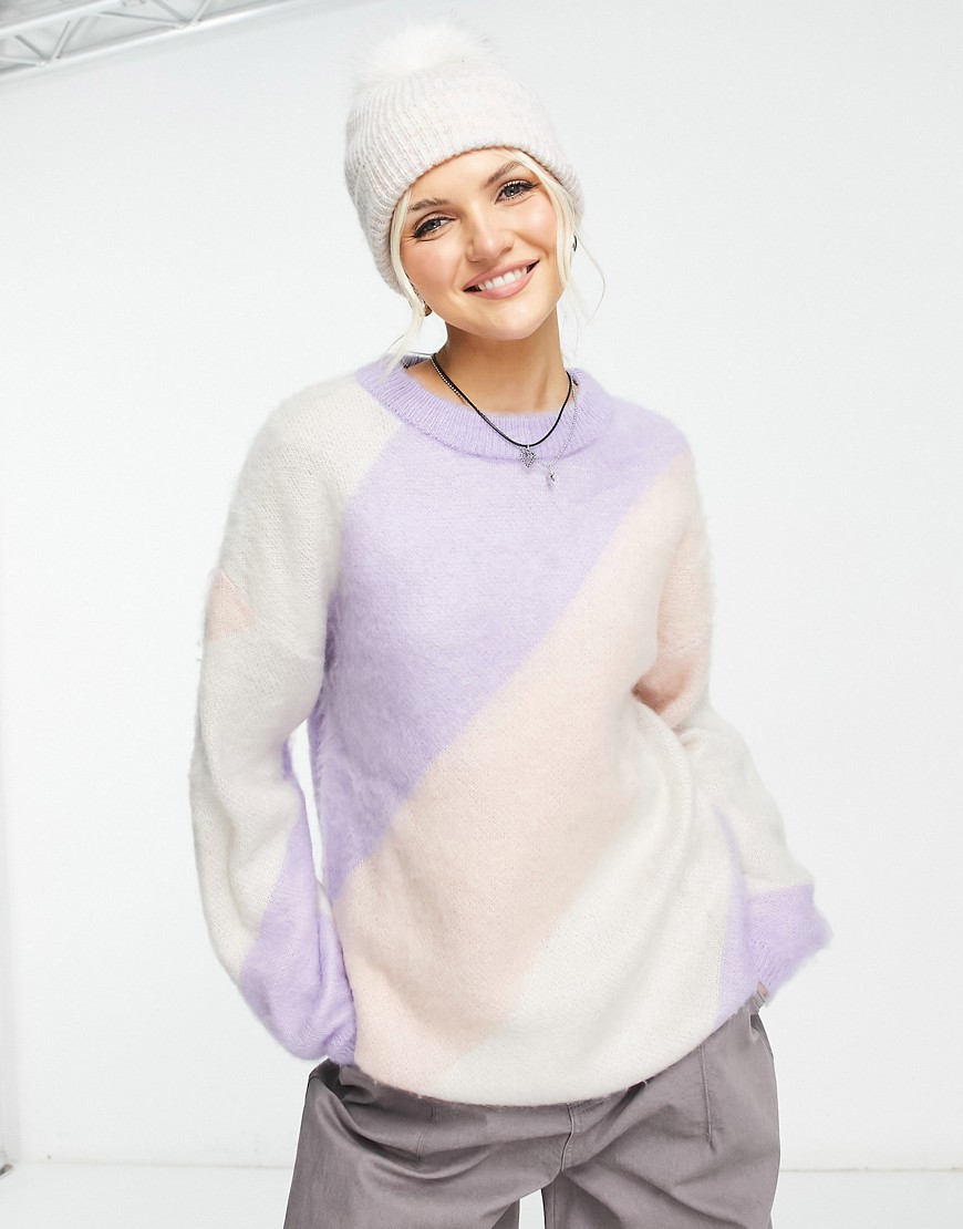 Monki oversized fluffy jumper in pink and purple stripe-Multi