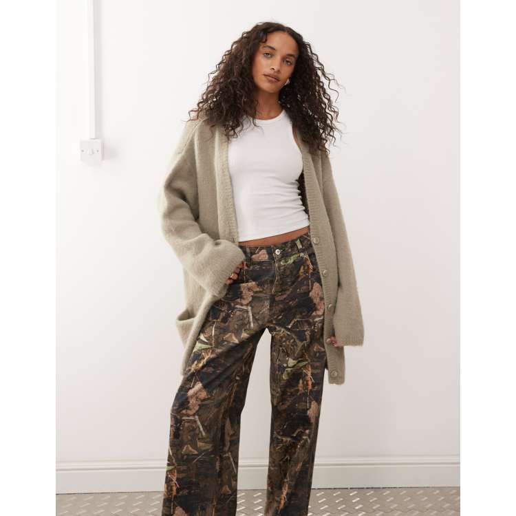 Monki oversized fluffy knit cardigan in beige | ASOS