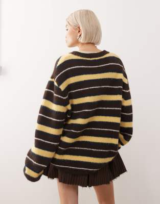 Monki Oversized Fluffy Knit Cardigan In Multi