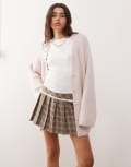 [Monki] Monki oversized fluffy knit cardigan in light pink XS Pink