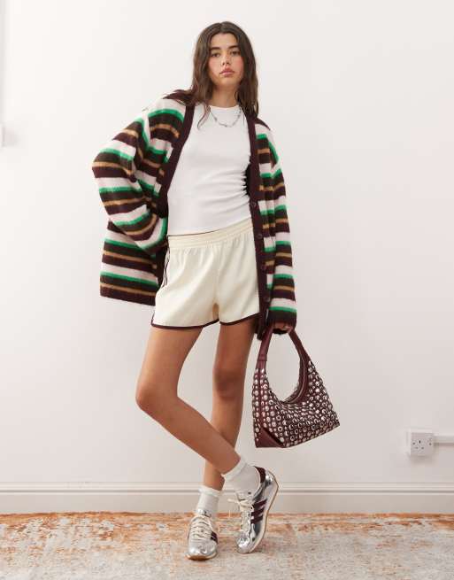 Monki oversized fluffy knit cardigan in lilac stripe