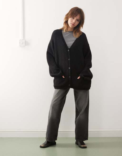 Monki oversized fluffy knit wool mix cardigan in black, 3 of 4