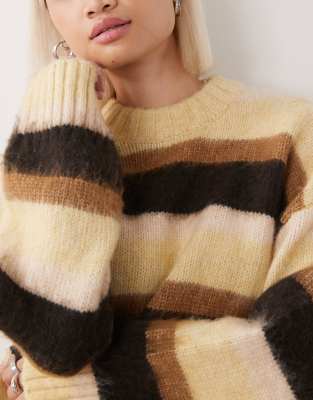 Monki Oversized Fluffy Stripe Sweater In Neutral