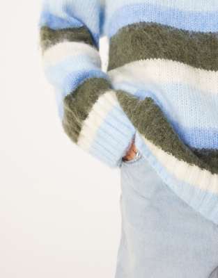 Monki Oversized Fluffy Striped Sweater In Multi