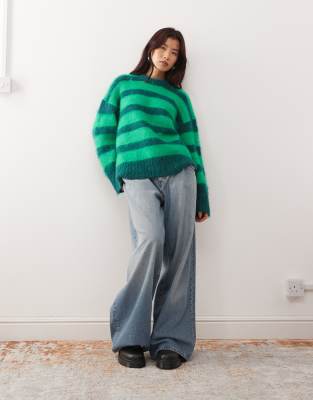 Monki Oversized Fluffy Sweater In Green