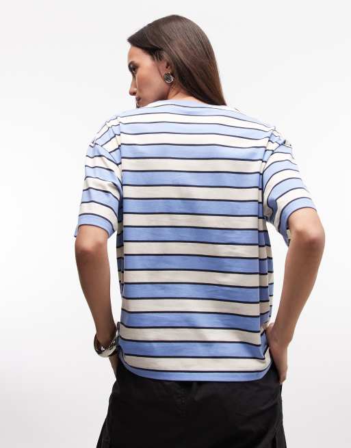Monki - Oversized gestreept recht T-shirt in blauw met wit, 4 van 4