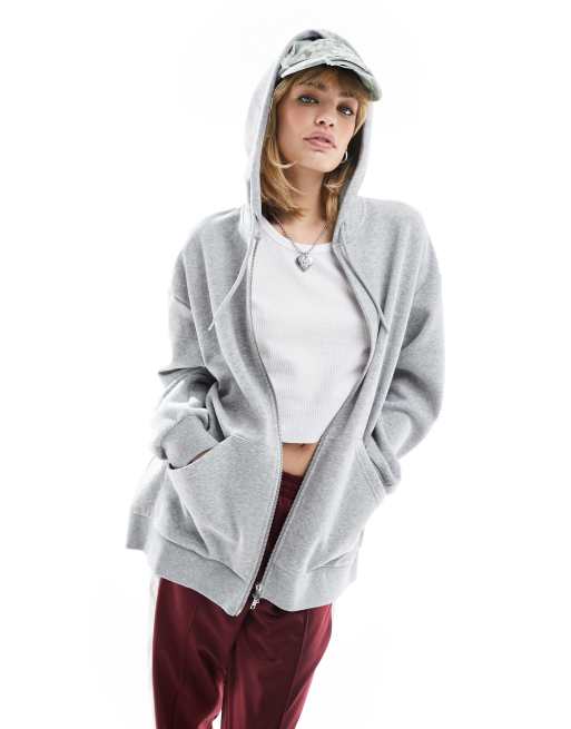 Monki - Oversized gråmeleret hættetrøje med lynlås