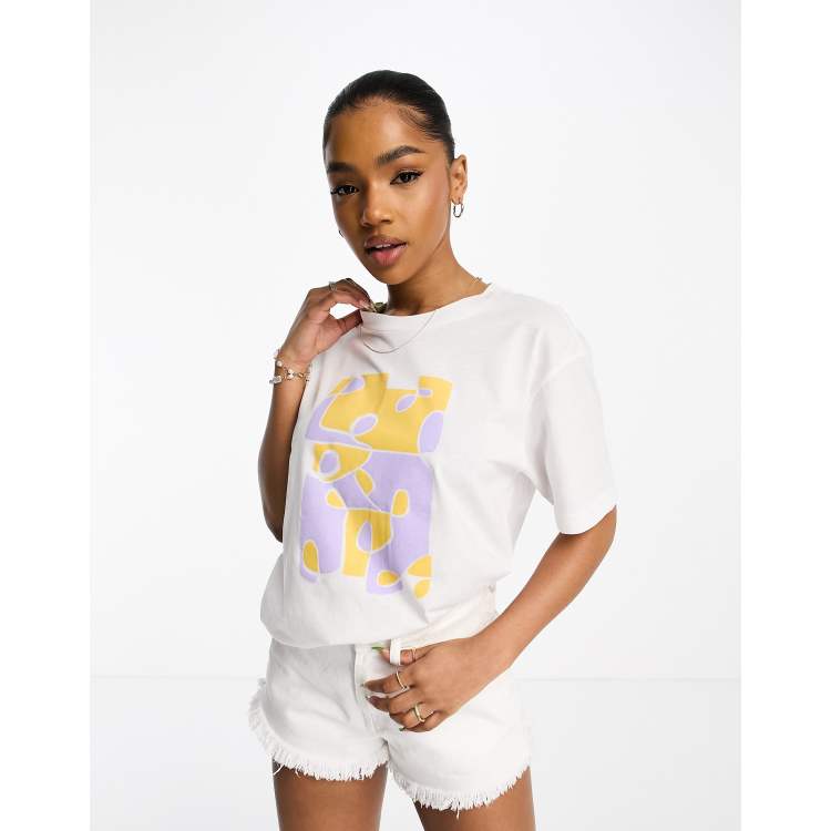 Monki oversized graphic t shirt in white